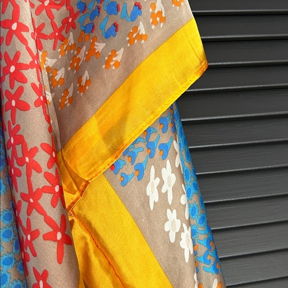 Multicolor Silky Boho Floral Kimono with Golden Yellow Accents O/S - Picture 7 of 11